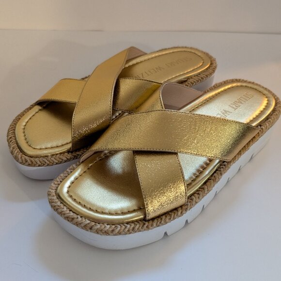 NEW w/no box Stuart Weitzman Roza Lift Lug Metallic Crisscross Sandals Size 6.5 - Picture 1 of 12
